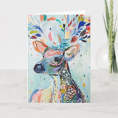 Pretty Modern Deer Art Flower Antlers カード (正面)