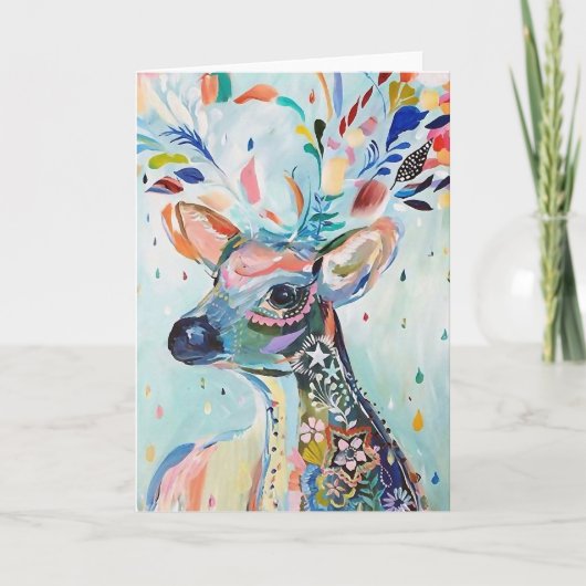 Pretty Modern Deer Art Flower Antlers カード (正面)