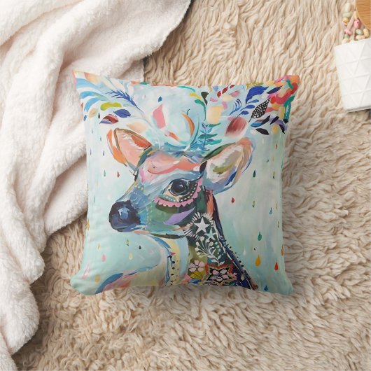Pretty Modern Deer Art Flower Antlers クッション (ブランケット)