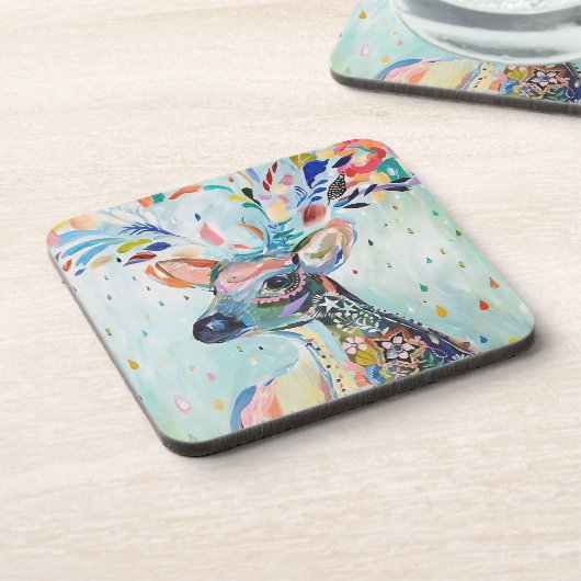 Pretty Modern Deer Art Flower Antlers コースター (左側)
