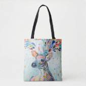 Pretty Modern Deer Art Flower Antlers トートバッグ (正面)
