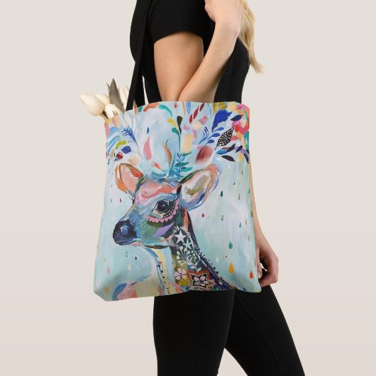 Pretty Modern Deer Art Flower Antlers トートバッグ (クローズアップ)