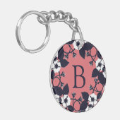 Pretty Modern Floral Coral Pink Monogram キーホルダー (正面左)