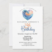 Pretty Ocean Wave Heart 25th Birthday 招待状 (正面)