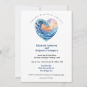 Pretty Ocean Wave Heart Wedding 招待状 (正面)
