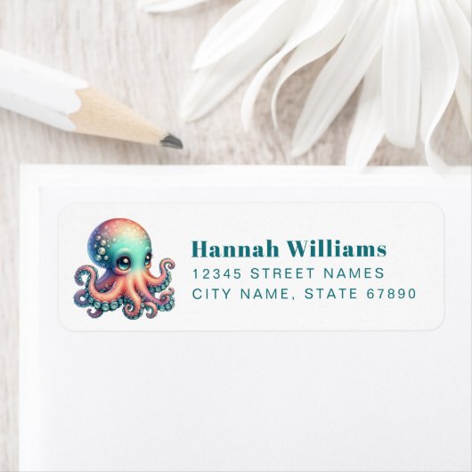 Pretty Octopus Return Address Labels ラベル (インサイチュ)