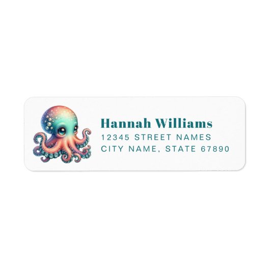 Pretty Octopus Return Address Labels ラベル (正面)