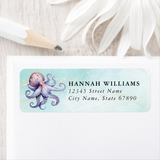Pretty Octopus Return Address Labels ラベル (インサイチュ)