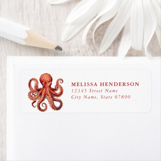 Pretty Octopus Return Address Labels ラベル (インサイチュ)