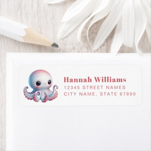 Pretty Octopus Return Address Labels ラベル (インサイチュ)