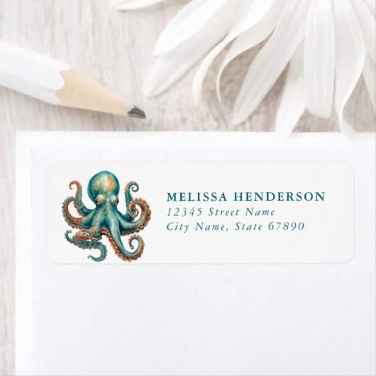 Pretty Octopus Return Address Labels ラベル (インサイチュ)