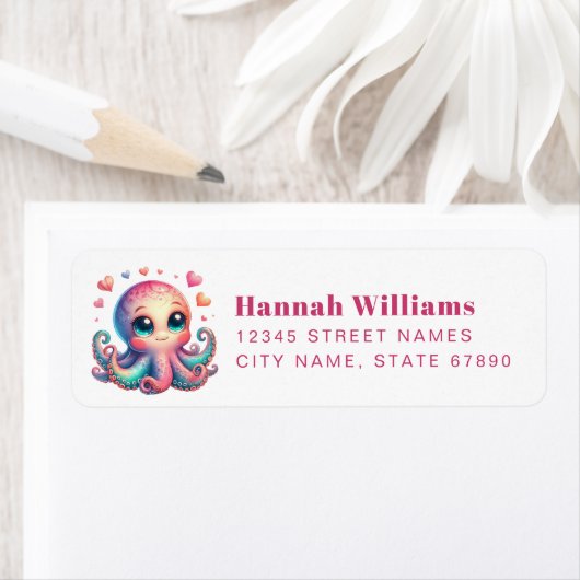 Pretty Octopus Return Address Labels ラベル (インサイチュ)