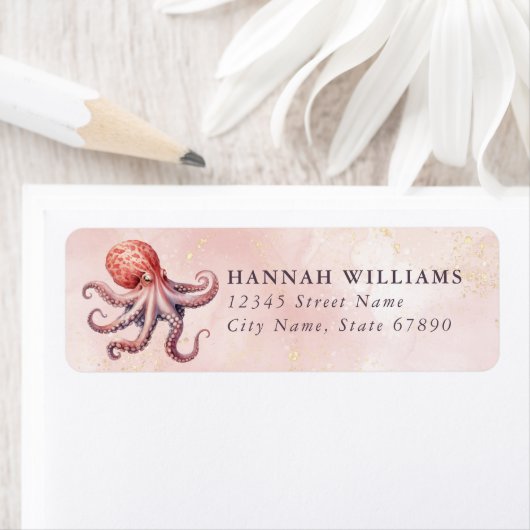 Pretty Octopus Return Address Labels ラベル (インサイチュ)
