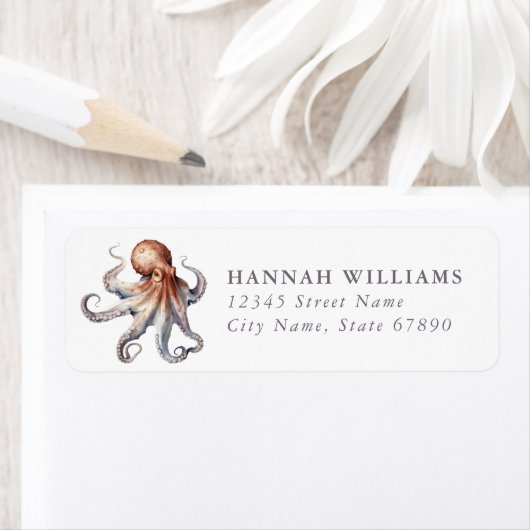 Pretty Octopus Return Address Labels ラベル (インサイチュ)