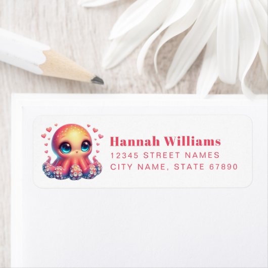 Pretty Octopus Return Address Labels ラベル (インサイチュ)