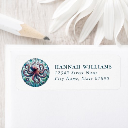 Pretty Octopus Return Address Labels ラベル (インサイチュ)