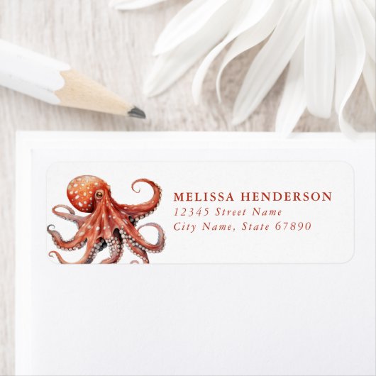 Pretty Octopus Return Address Labels ラベル (インサイチュ)