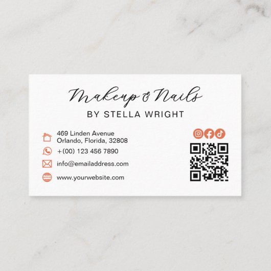 Pretty Orange Bow Beauty QR Code 名刺 (裏面)