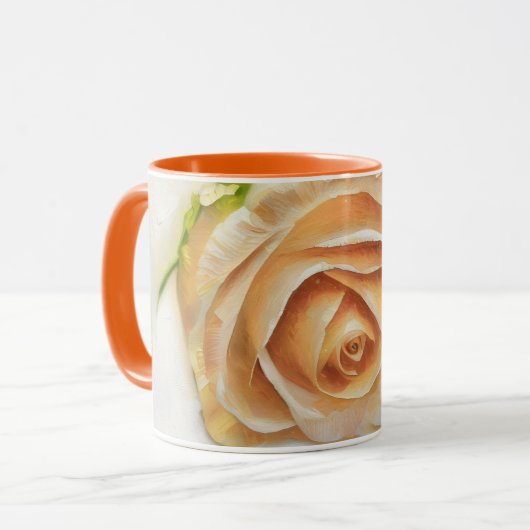 Pretty Orange Cream Rose Art Coffee Tea Mug マグカップ (正面左)