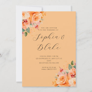 Pretty Orange Floral Elegant Orange Wedding 招待状