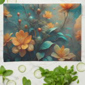 Pretty Orange Flowers キッチンタオル (折り畳み)