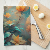 Pretty Orange Flowers キッチンタオル (四つ折り)