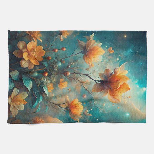 Pretty Orange Flowers  キッチンタオル (横)