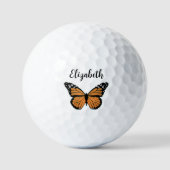 Pretty orange monarch butterfly custom name ladies ゴルフボール (正面)