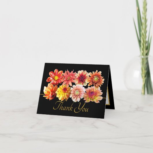 Pretty Orange/Red Dahlias Floral Bouquet Thank You カード (正面)