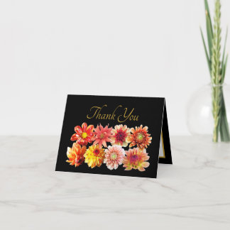 Pretty Orange/Red Dahlias Floral Bouquet Thank You カード