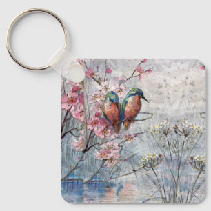 Pretty Painted Kingfishers and Flowers キーホルダー