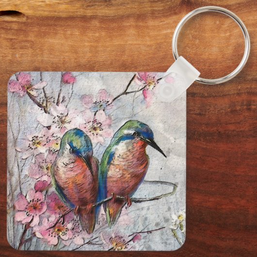 Pretty Painted Kingfishers and Flowers キーホルダー (裏面)