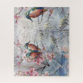 Pretty Painted Kingfishers and Flowers ジグソーパズル (縦)