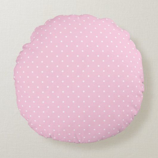 Pretty Pale Pink and White Polka Dots Round Pillow ラウンドクッション (正面)