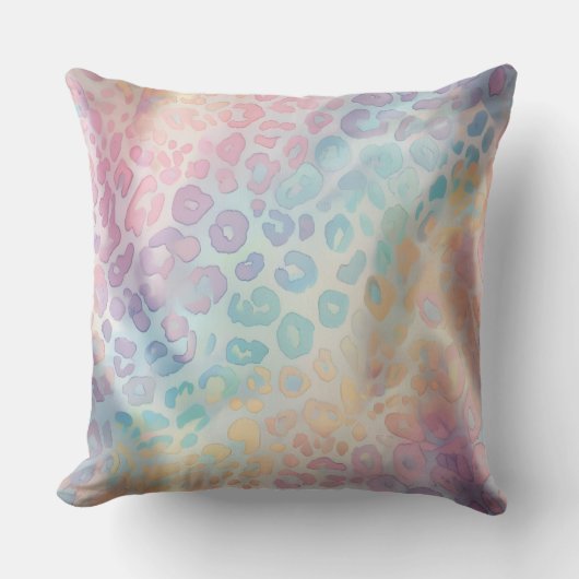 Pretty Pastel Accents | Rainbow Leopard Print クッション (正面)