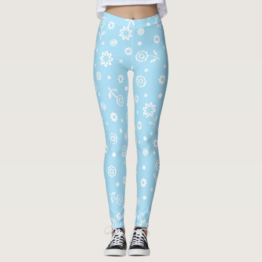 Pretty Pastel Blue Floral Pattern レギンス (正面)