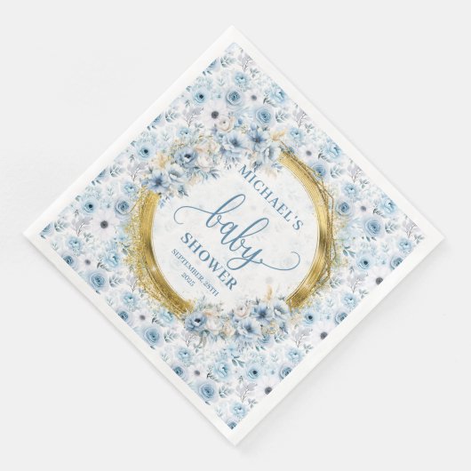 Pretty pastel blue flowers gold baby shower napkin (コーナー)