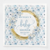 Pretty pastel blue flowers gold baby shower napkin (正面)