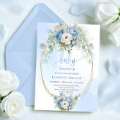 Pretty Pastel Blue Peony Gold Baby Shower Invite 招待状