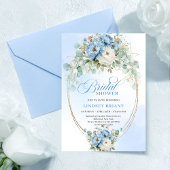 Pretty Pastel Blue Peony Gold Bridal Shower Invite 招待状