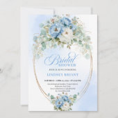 Pretty Pastel Blue Peony Gold Bridal Shower Invite 招待状 (正面)