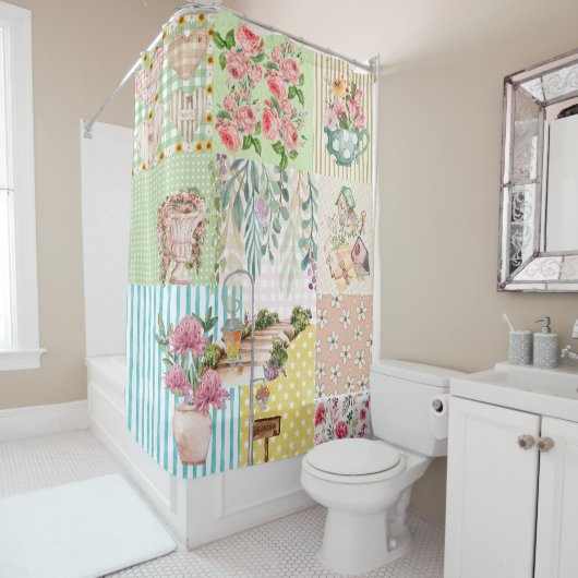 Pretty pastel floral and mix pattern muticolor シャワーカーテン (インサイチュ)