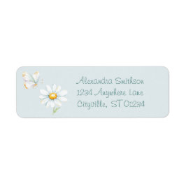 Pretty Pastel Watercolor Butterfly and Daisy ラベル