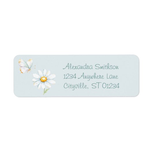 Pretty Pastel Watercolor Butterfly and Daisy ラベル (正面)