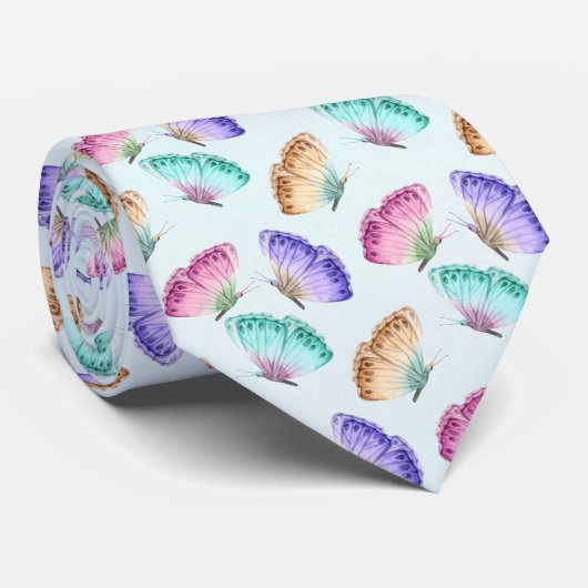Pretty Pastel Watercolor Butterfly Pattern ネクタイ (ロール)