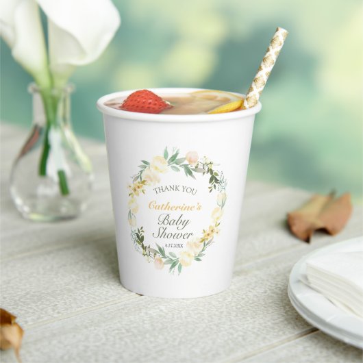 Pretty Pastel Yellow Floral Baby Shower Paper Cup 紙コップ (インサイチュ)