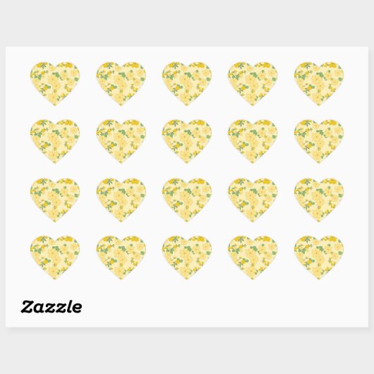 Pretty Pastel Yellow Floral Pattern, ハートシール (シート)