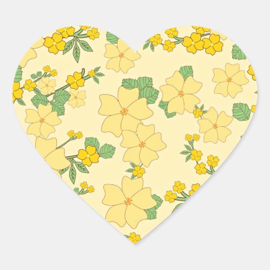 Pretty Pastel Yellow Floral Pattern, ハートシール (正面)