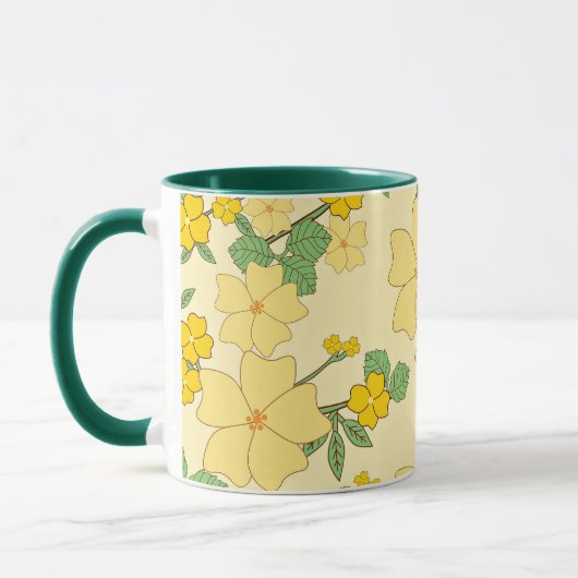 Pretty Pastel Yellow Floral Pattern, マグカップ (左)