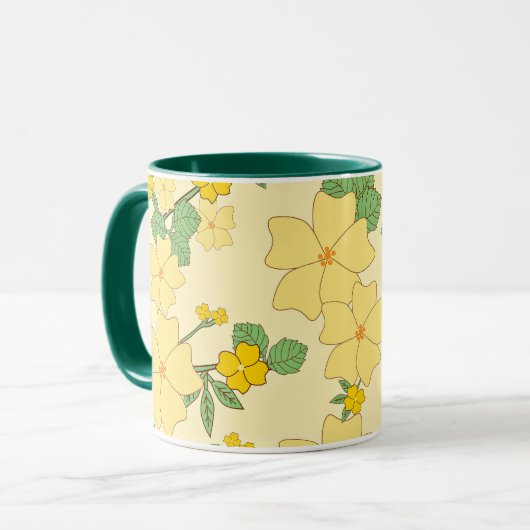 Pretty Pastel Yellow Floral Pattern, マグカップ (正面左)